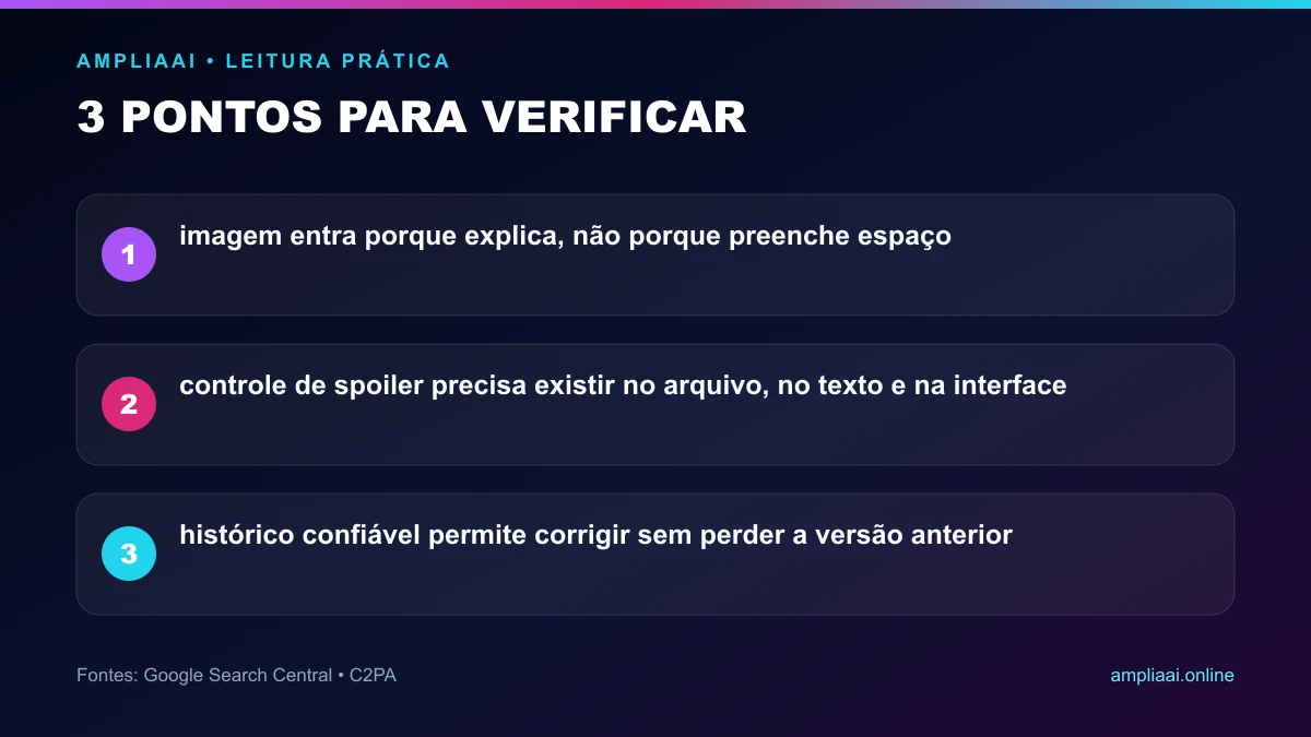 Três pontos para verificar em Uma imagem de wiki precisa provar, explicar e evitar spoilers