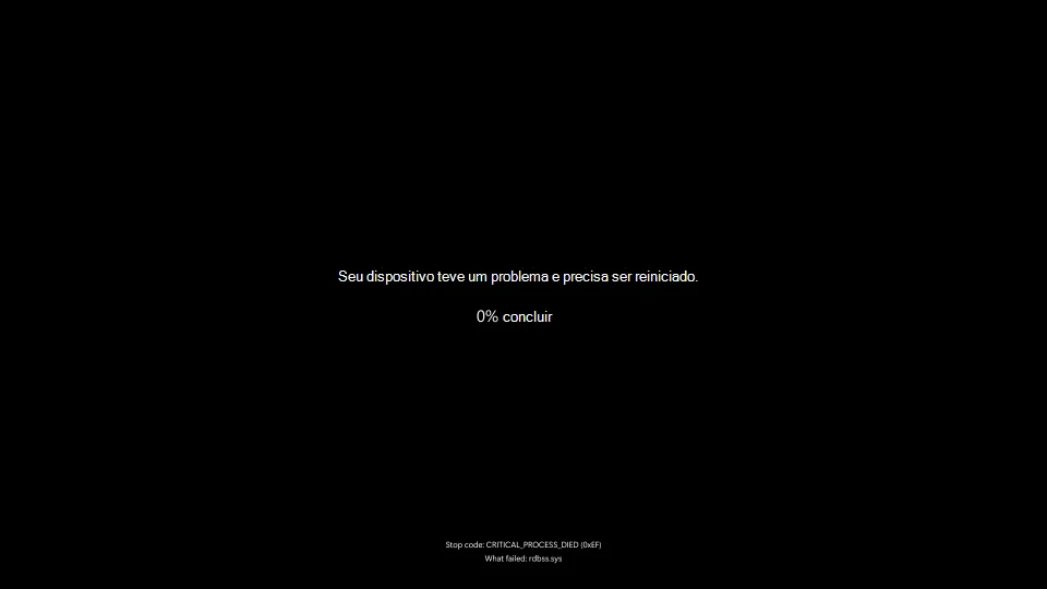 Um erro de parada também pode aparecer com fundo preto em versões recentes do Windows