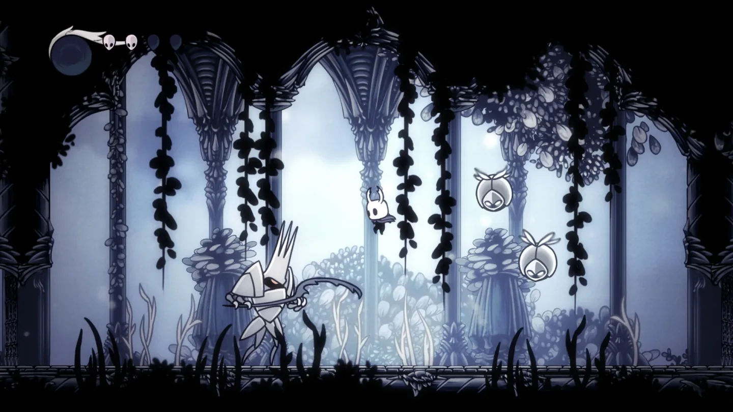Captura oficial dos obstáculos do Palácio Branco em Hollow Knight