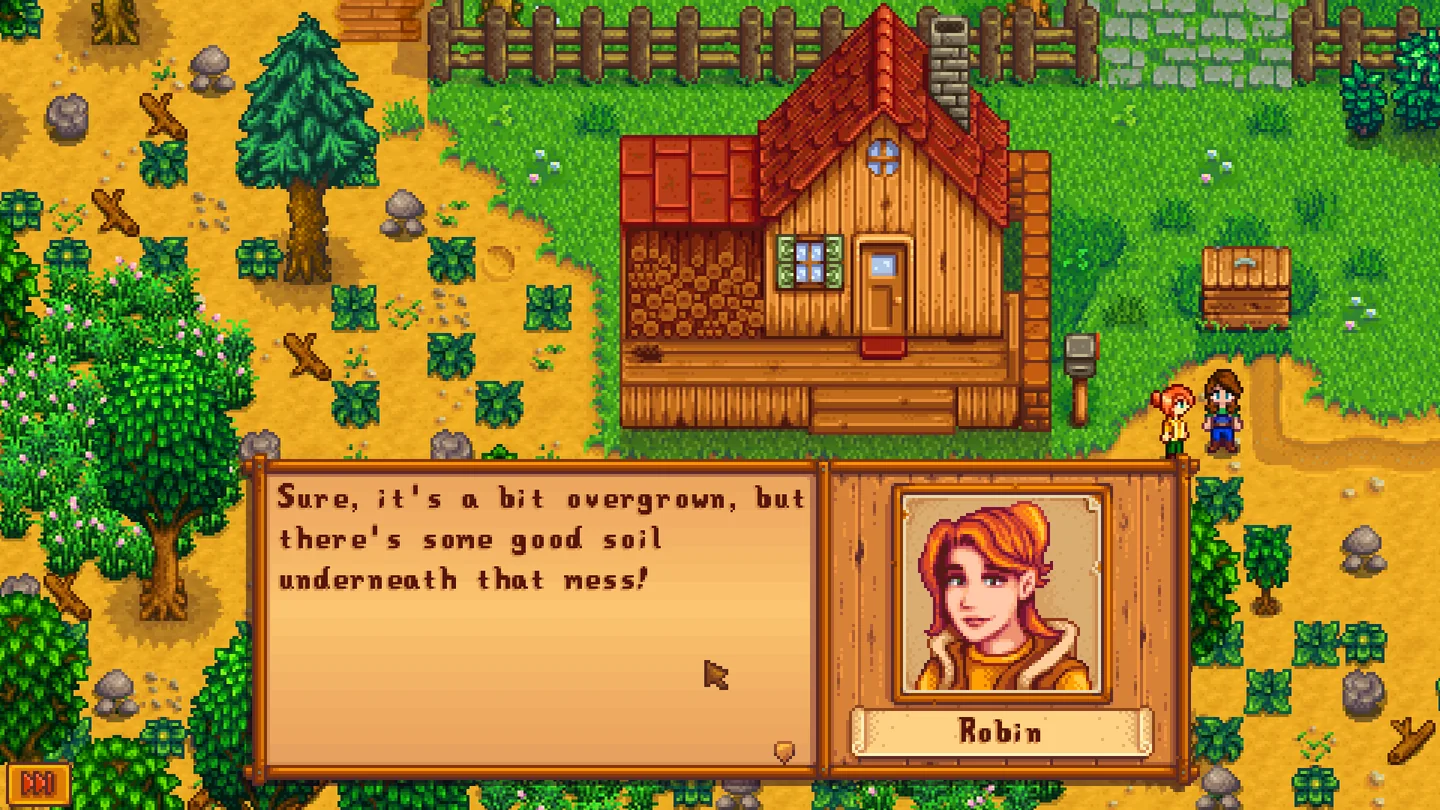 Fazenda de Stardew Valley e diálogo com Robin
